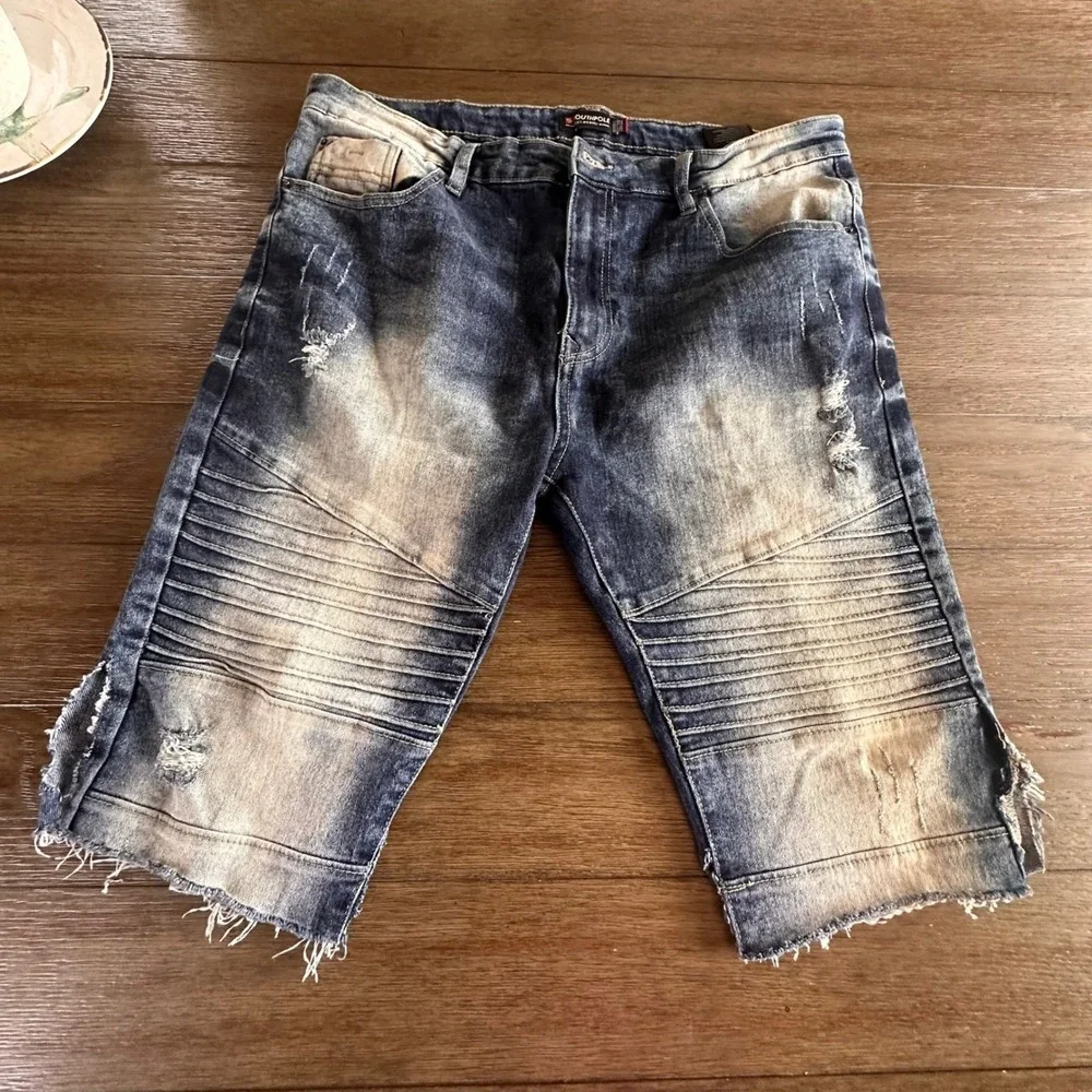 Southpole Denim Biker Streetwear Shorts Mens Size 38 Blue Distressed Cut Off